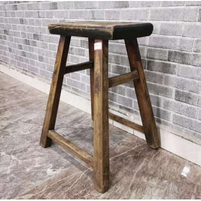 Family retro old elm flat stool